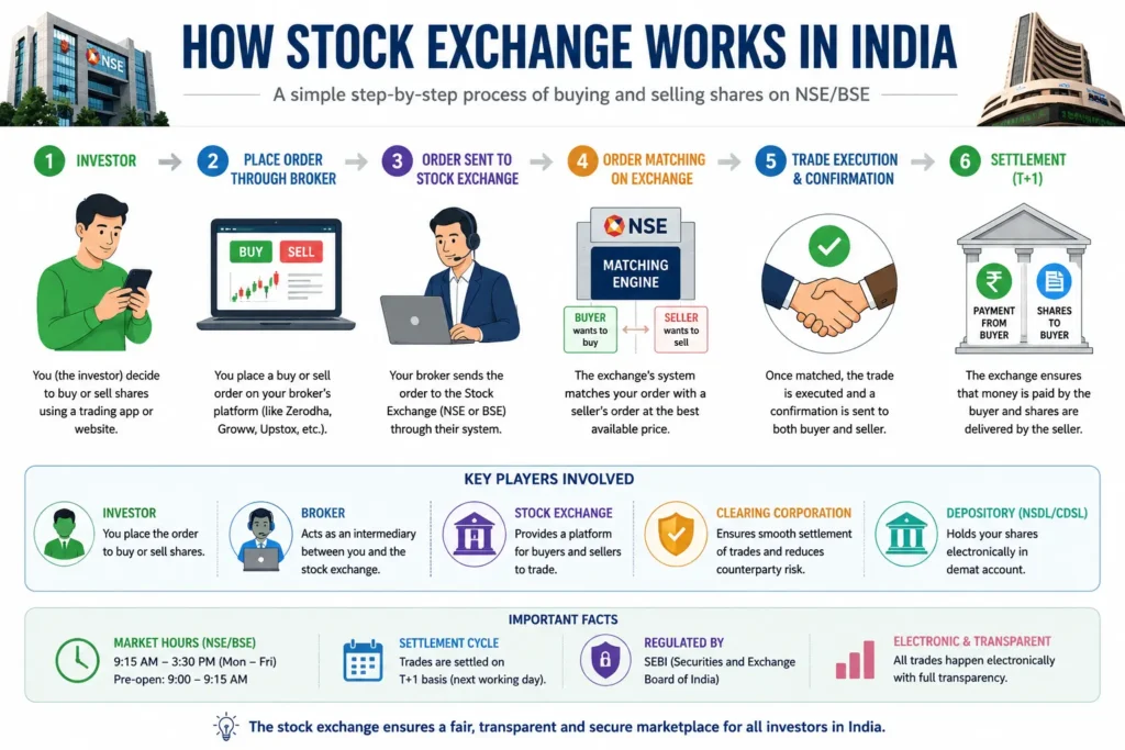 How stock exchange works in India infographic
