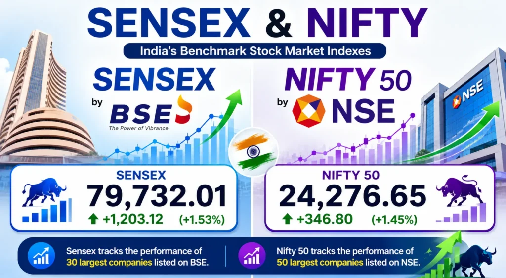what is sensex and nifty India BSE NSE stock market index explained 2026